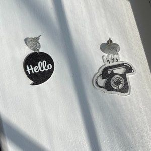 Mod Cloth Call Me Maybe? Novelty Earrings Black and Silver Sparkle